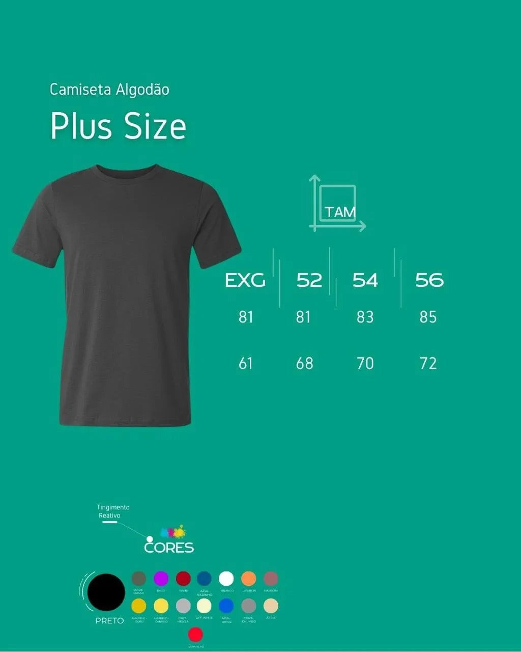 Camiseta 100% Algodão Penteado Plus Size Preta