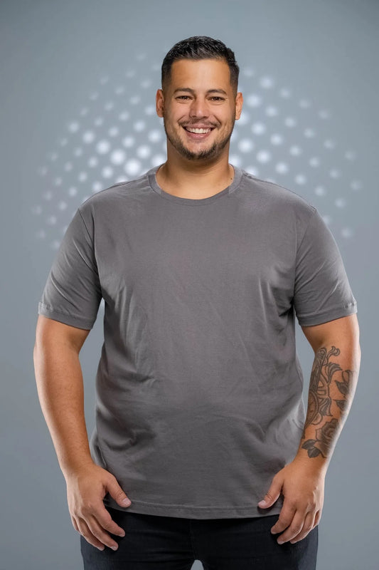 Camiseta 100% Algodão Penteado Plus Size Cinza Chumbo