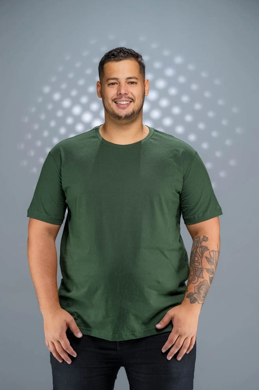 Camiseta 100% Algodão Penteado Plus Size Verde Musgo