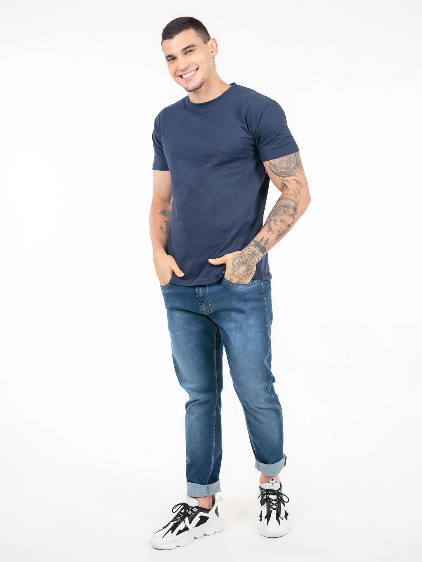 Camiseta 100% Algodão Penteado Azul Marinho