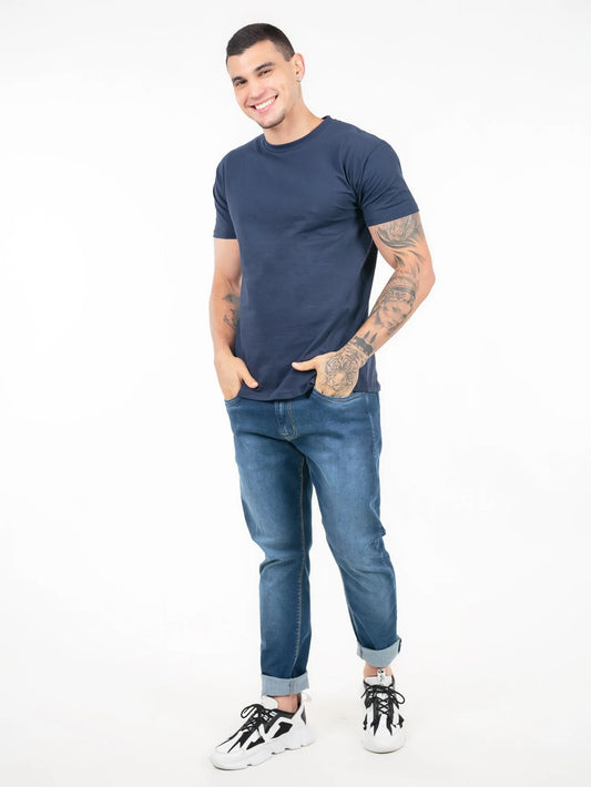 Camiseta 100% Algodão Penteado Azul Marinho