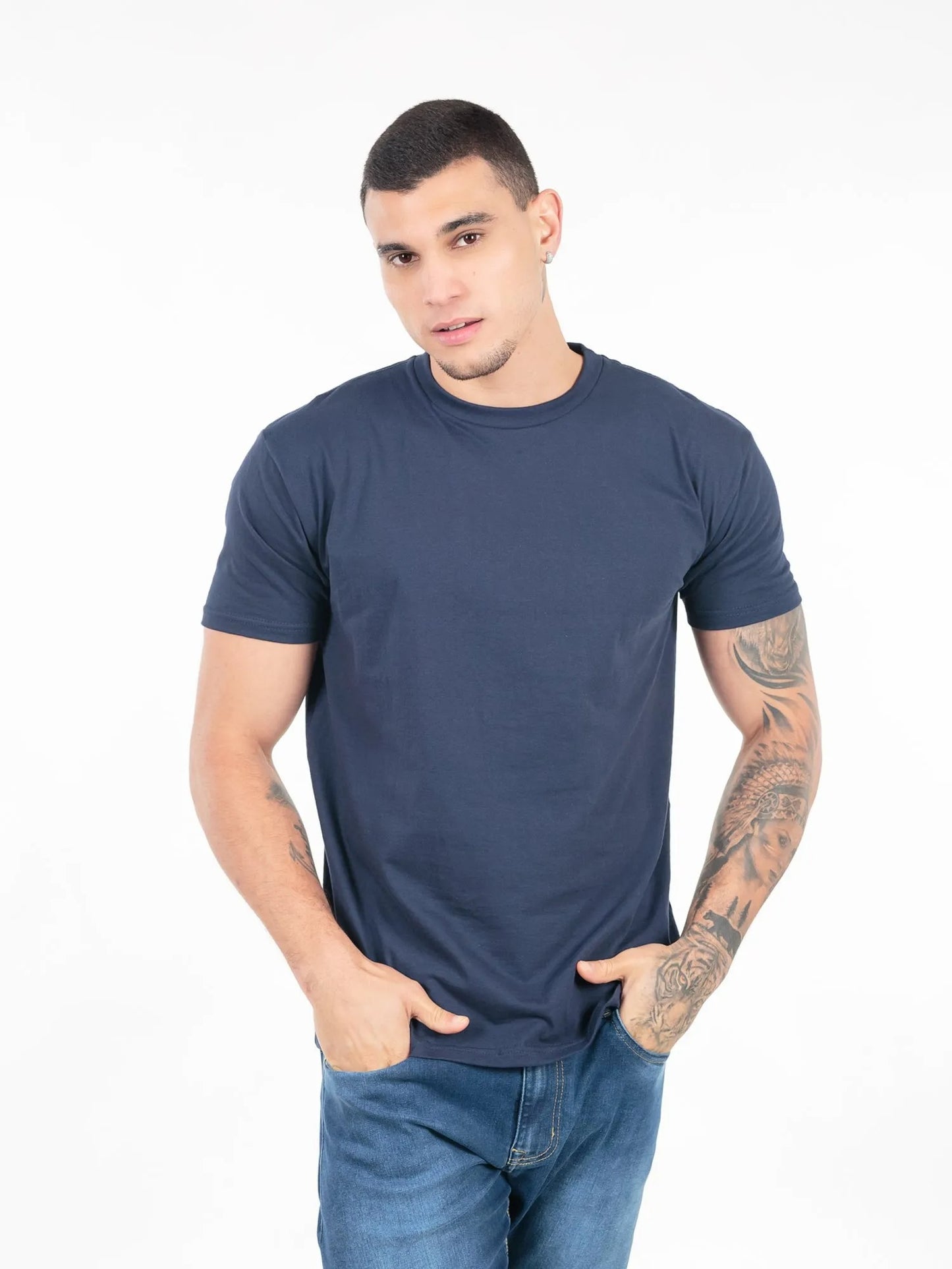 Camiseta 100% Algodão Penteado Azul Marinho