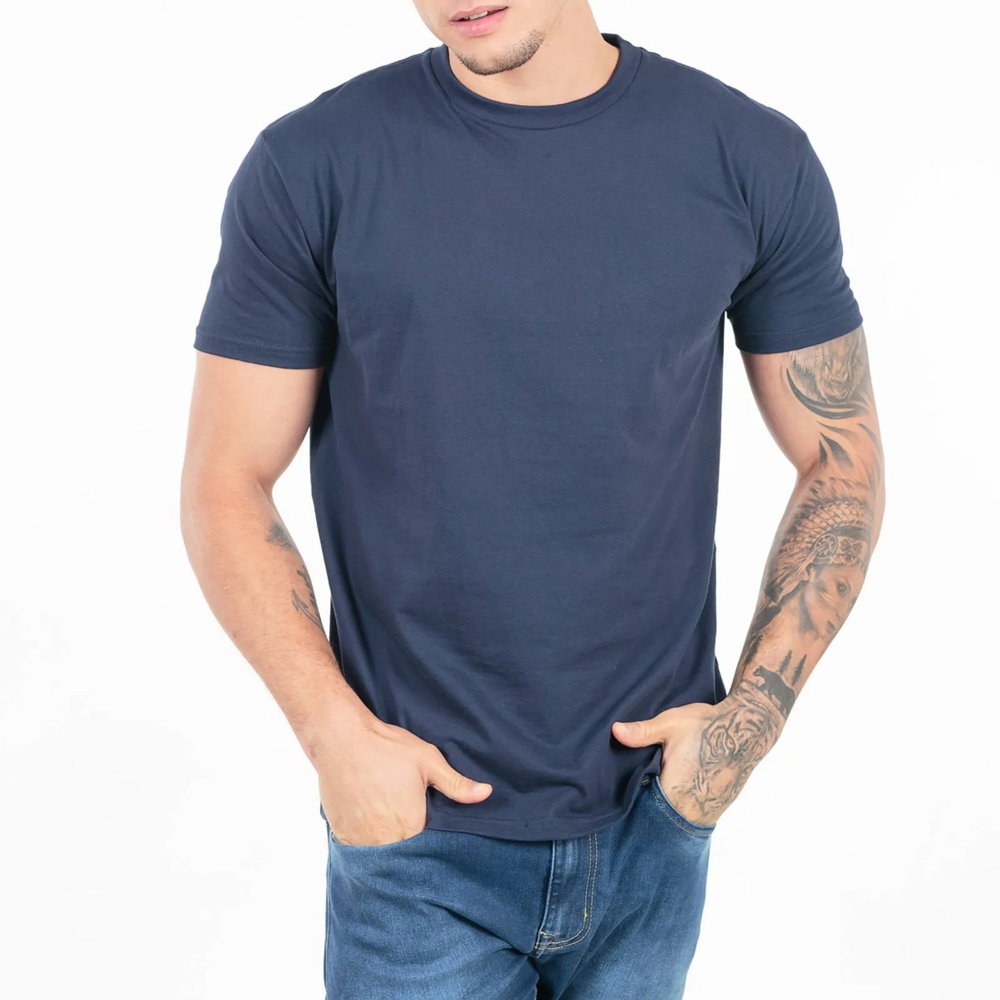 Camiseta 100% Algodão Penteado Azul Marinho