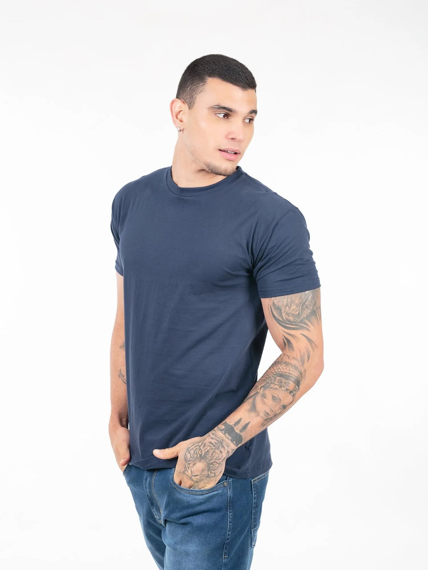 Camiseta 100% Algodão Penteado Azul Marinho